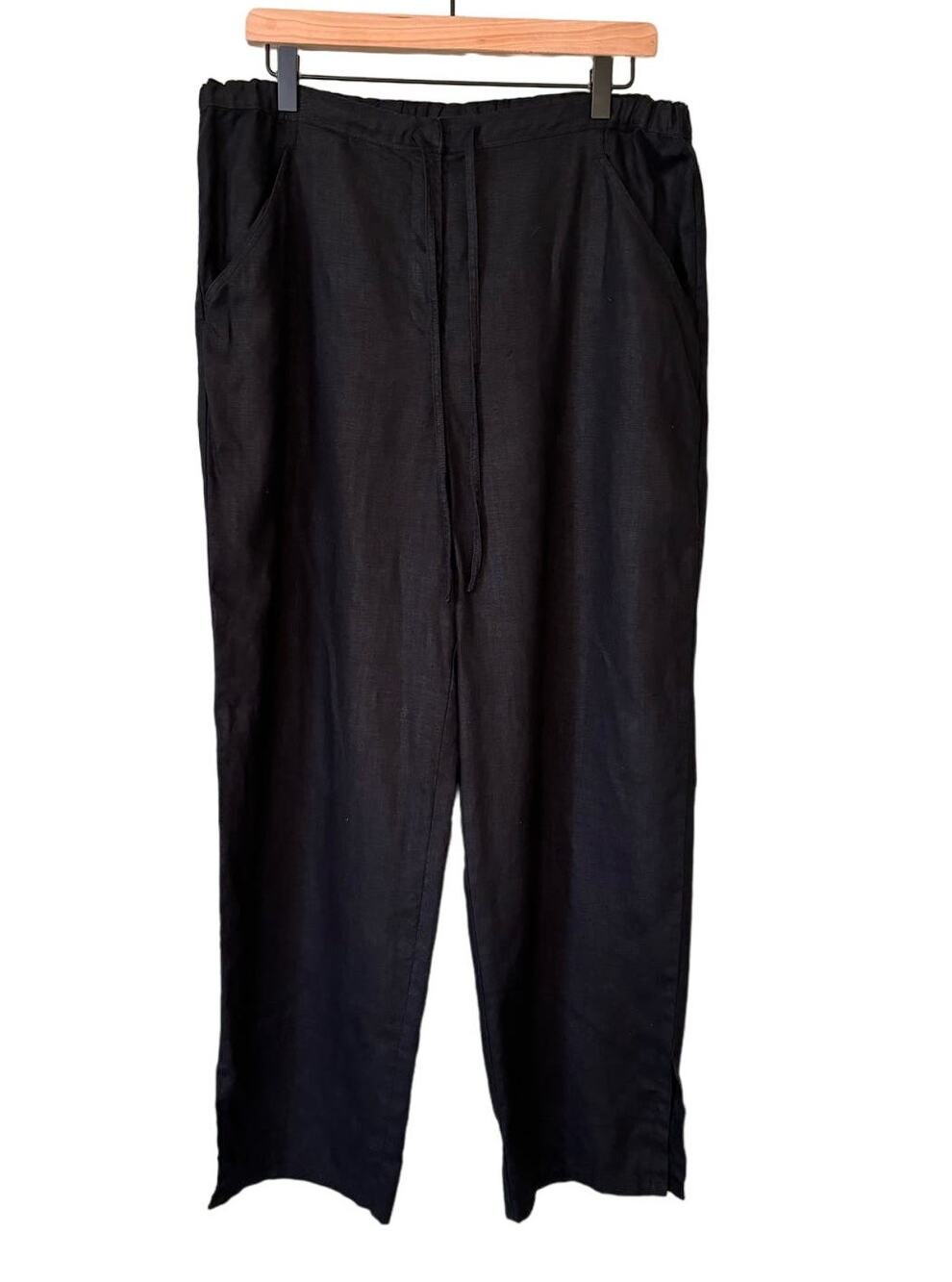 J. Jill Black 100% Linen Wide Leg Pants Elastic Waist Pull On M - Picture 1 of 9